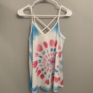 Boutique white and blue tie dye tank